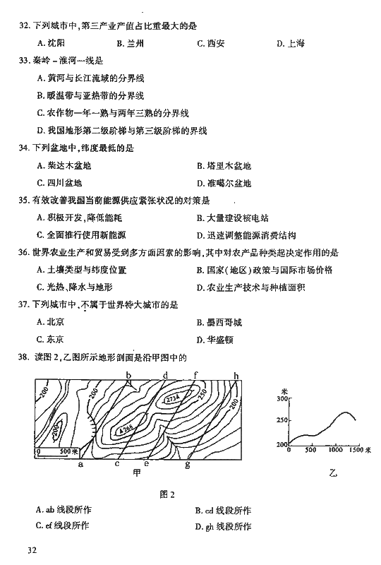 2008年成人高考高起点地理历史试题及答案