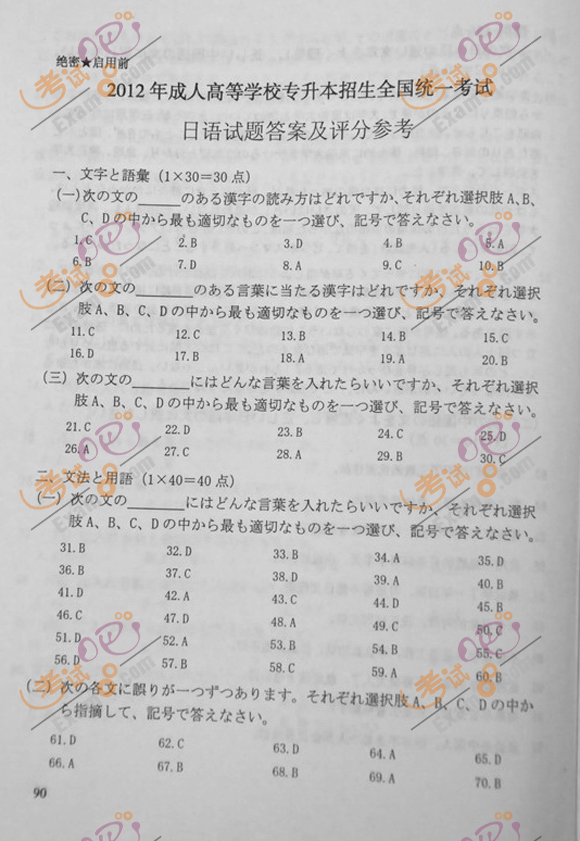 2012年成人高考专升本《日语》试题及答案(图8)